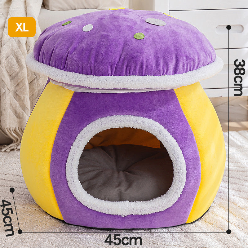 Mushroom Cat Nest Winter Thicken Thermal Rabbit Plush Detachable