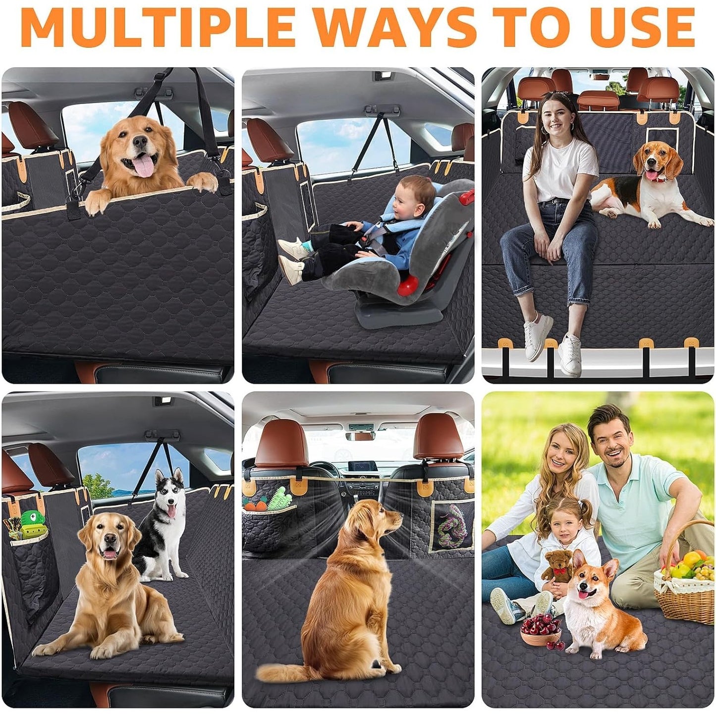 Back Seat Extender For Dogs Waterproof Dog Car Seat Cover Hard Bottom-Detachable,600D Heavy Duty SmHammock For all car sizes