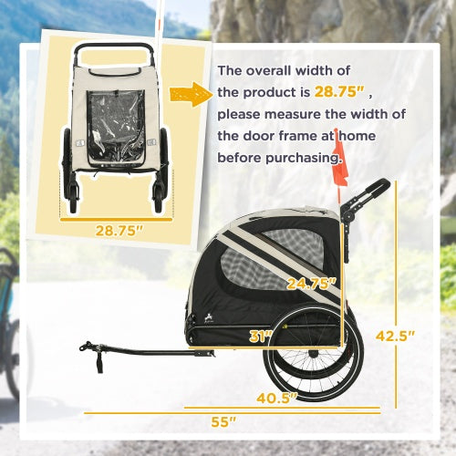 Cherry 2-in-1 Pet outdoor Bike Trailer For petsRoad-Visibility Bicycle Stroller
