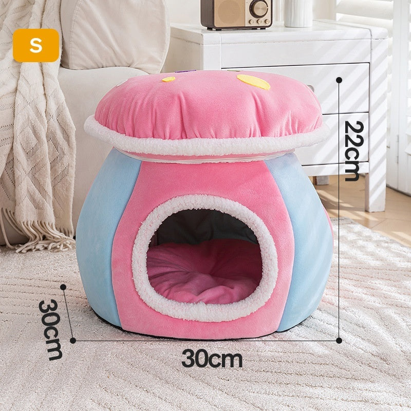 Mushroom Cat Nest Winter Thicken Thermal Rabbit Plush Detachable