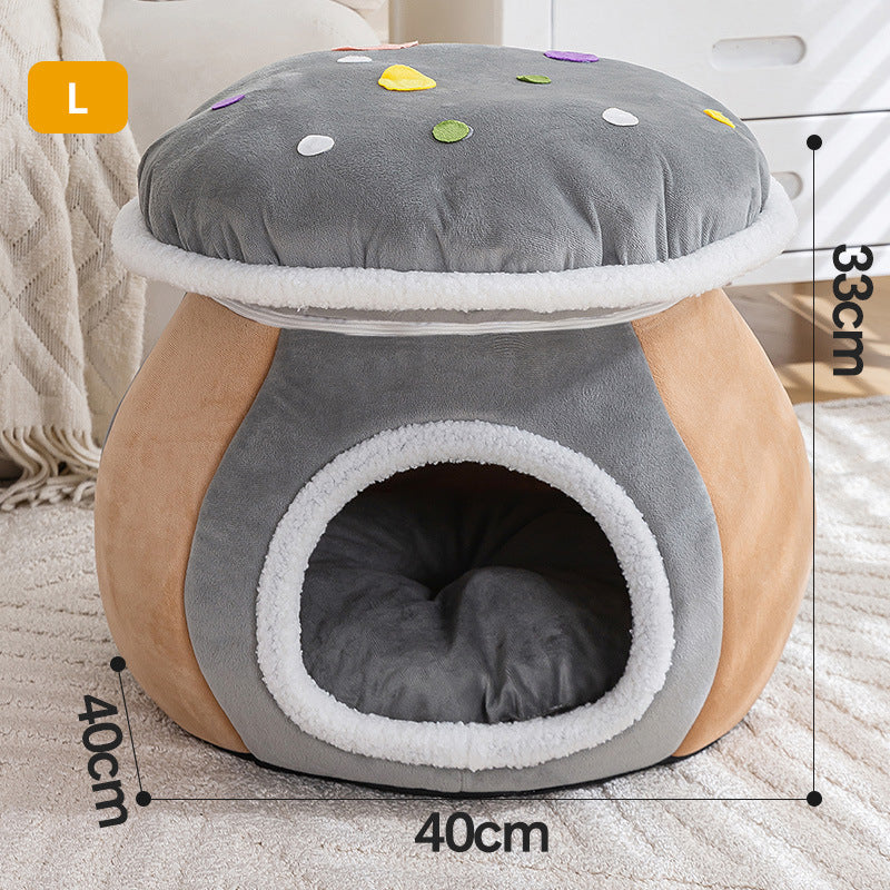 Mushroom Cat Nest Winter Thicken Thermal Rabbit Plush Detachable