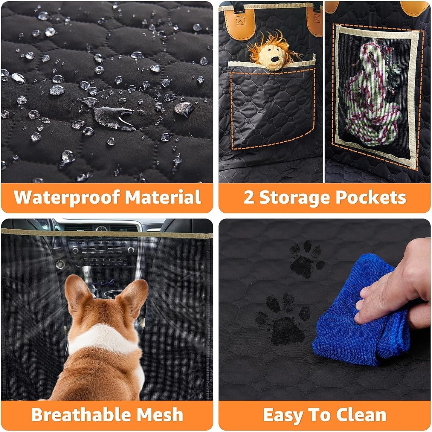 Back Seat Extender For Dogs Waterproof Dog Car Seat Cover Hard Bottom-Detachable,600D Heavy Duty SmHammock For all car sizes