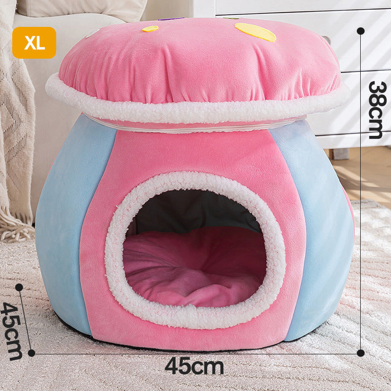 Mushroom Cat Nest Winter Thicken Thermal Rabbit Plush Detachable