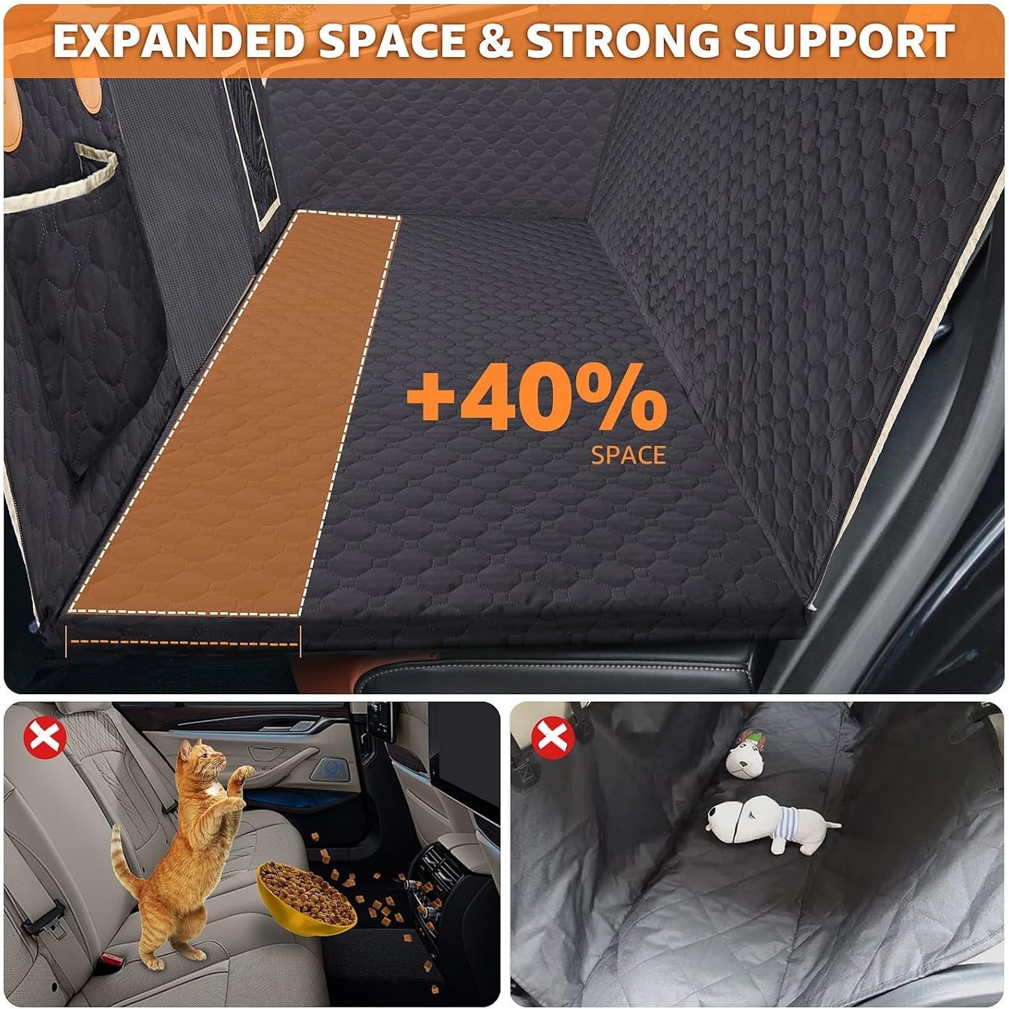 Back Seat Extender For Dogs Waterproof Dog Car Seat Cover Hard Bottom-Detachable,600D Heavy Duty SmHammock For all car sizes