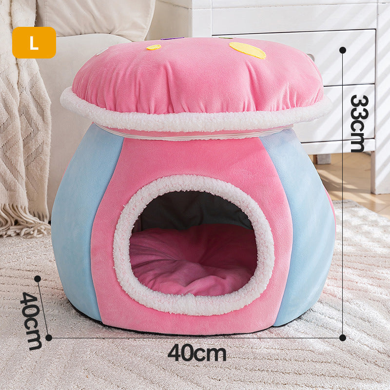 Mushroom Cat Nest Winter Thicken Thermal Rabbit Plush Detachable
