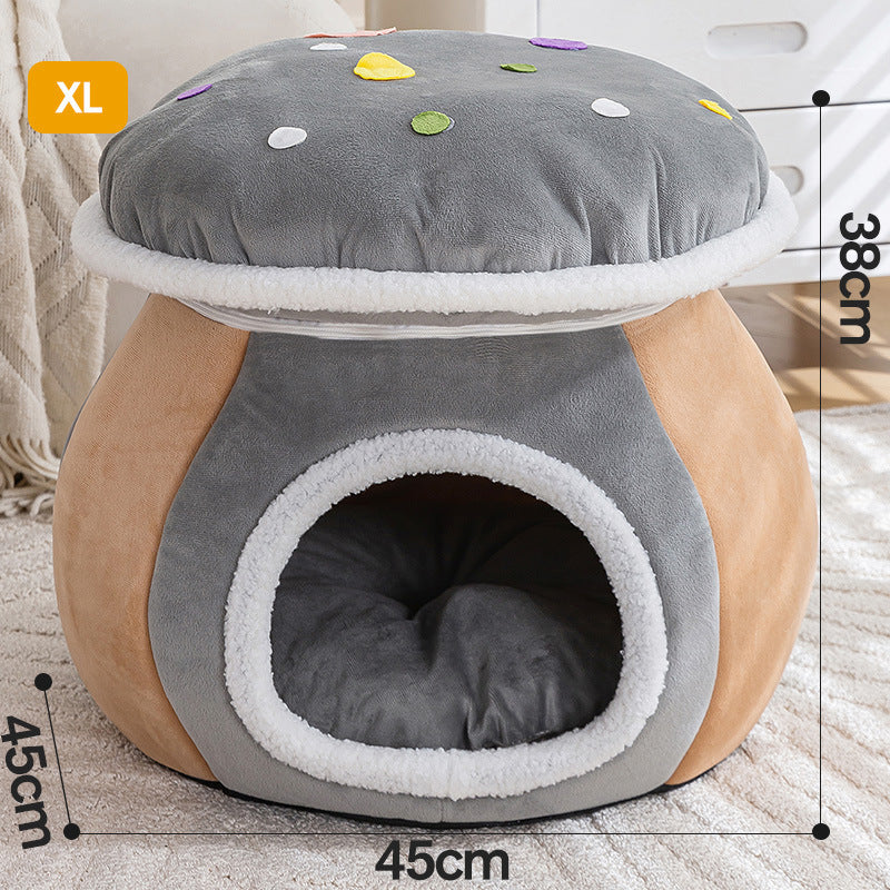 Mushroom Cat Nest Winter Thicken Thermal Rabbit Plush Detachable
