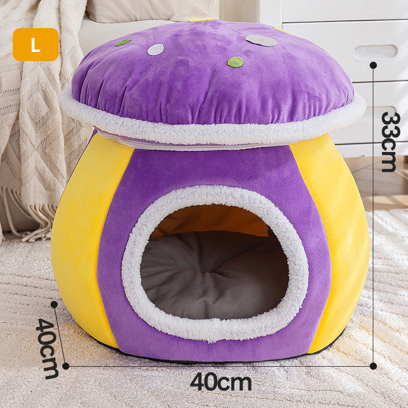Mushroom Cat Nest Winter Thicken Thermal Rabbit Plush Detachable