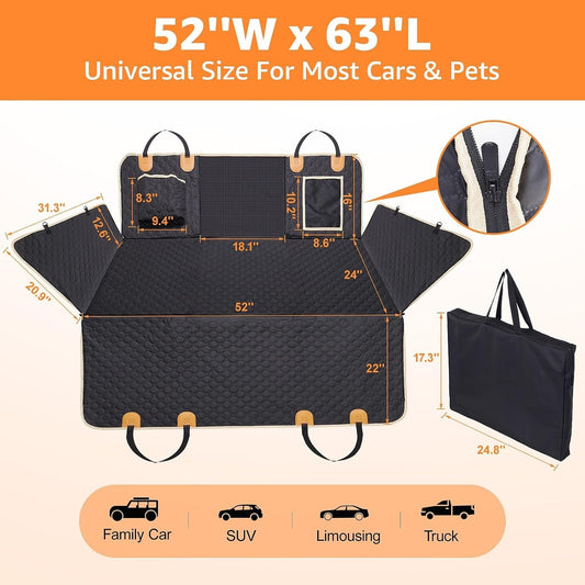 Back Seat Extender For Dogs Waterproof Dog Car Seat Cover Hard Bottom-Detachable,600D Heavy Duty SmHammock For all car sizes