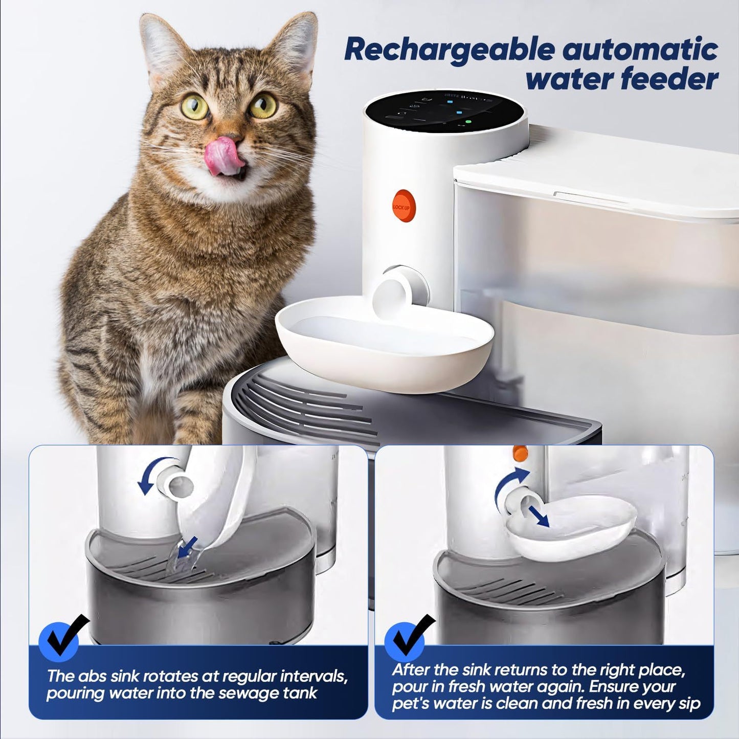 Smart USB Rechargeable Pet Water Fountain 101.44oz Self-Refill, Waste Separation,Automatic, for pets