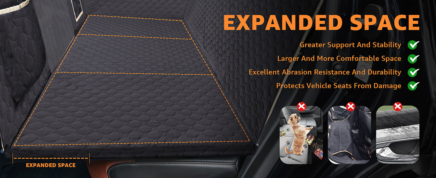 Back Seat Extender For Dogs Waterproof Dog Car Seat Cover Hard Bottom-Detachable,600D Heavy Duty SmHammock For all car sizes