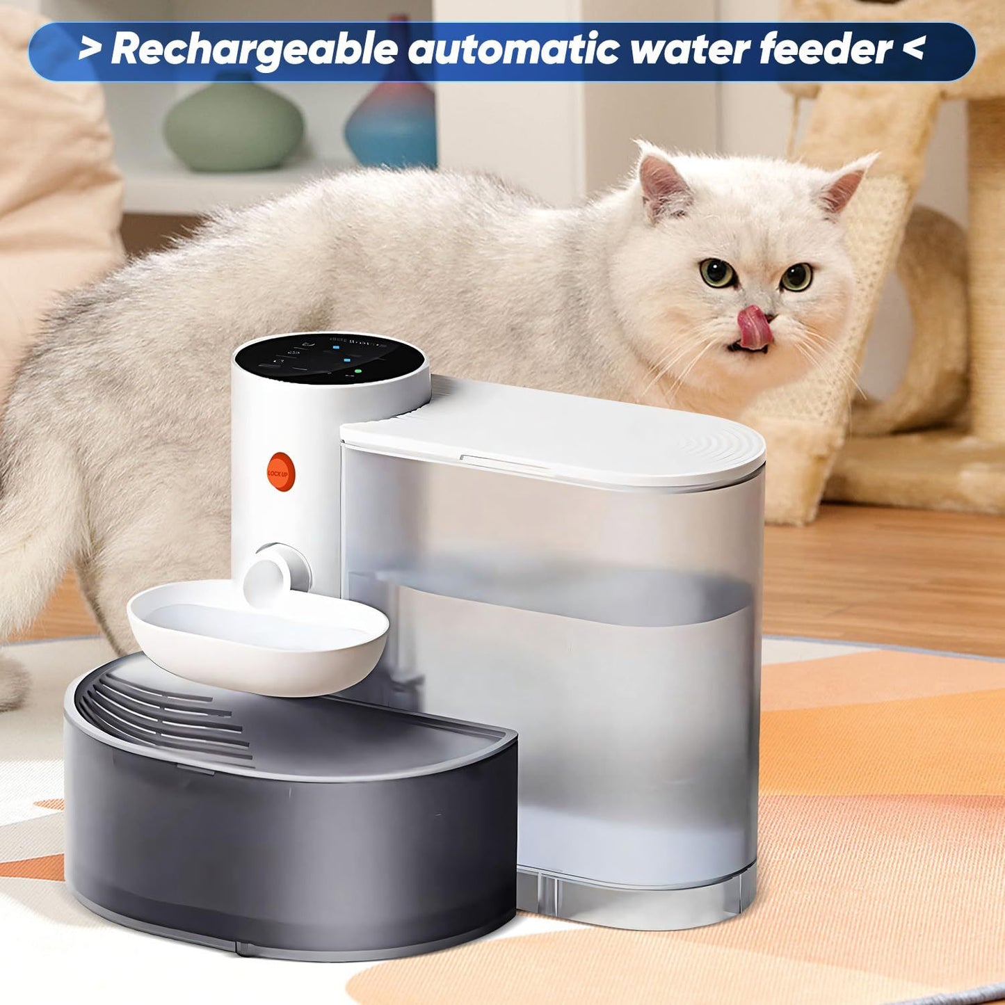 Smart USB Rechargeable Pet Water Fountain 101.44oz Self-Refill, Waste Separation,Automatic, for pets